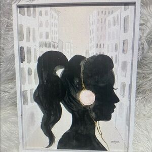 “Glam Pink Ladies III” Fashion Framed Wall Art, Headphones, Ponytail
